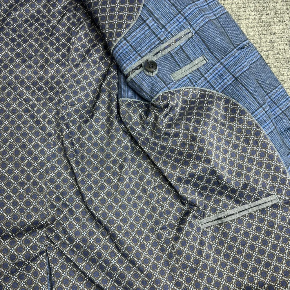 Crown & Ivy Mens Blue Plaid Cotton Blend Sport Coat Blazer 40R Two Button